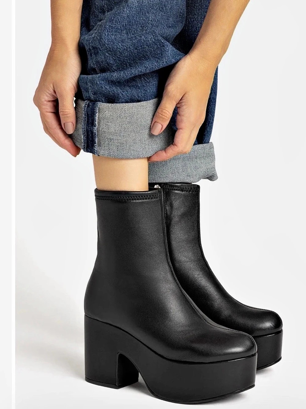 Larroudé Miso Platform Boot in Black Stretch Leather Black Leather US 7